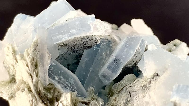Tabular Vorobyevite crystals with red tourmaline.